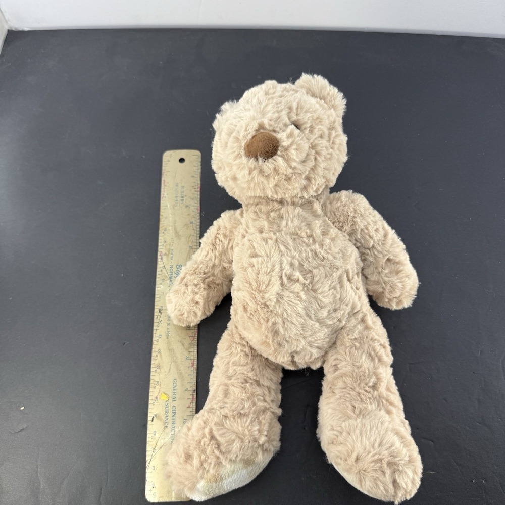HTF Chickpea 12" Creamy Tan Plush Bear EUC Plaid Feet - Picture 6 of 8